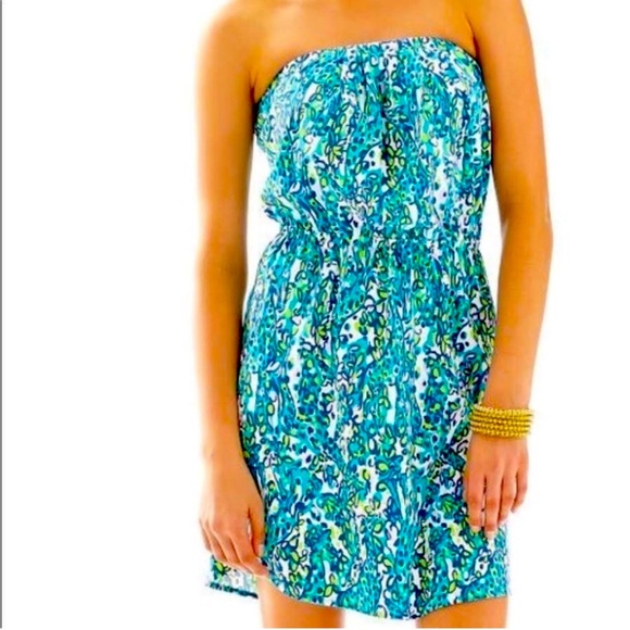 Lilly Pulitzer  Windsor Sea Blue Its A Stretch Strapless Dress Size XS - Picture 1 of 7